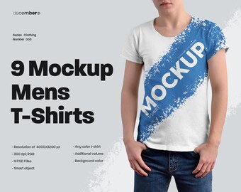 May include: A mockup of a white t-shirt with a blue paint splatter design that says "MOCKUP T-SHIRT".