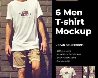 Man Mockups T-shirt - Urban Style Photos Set - Realistic Tshirt Mockup PSD - Edit Colors Tshirt