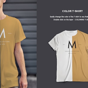 Realistico Tshirt Mockup Men PSD Set T-shirt a colori modificabili Box Mock-up e tag a mano