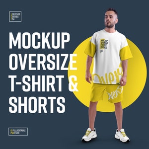All Over Print Mockups Tshirt With Shorts-Sublimation Mockups-Front and Back Oversize Tshirt Mockups-Smart Object for Design
