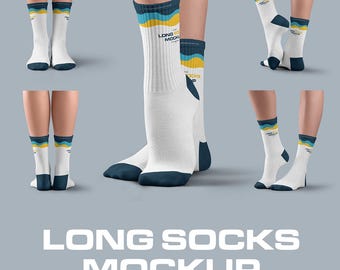 High Socks Mockup Dye Sublimation Mockups With Toe and Heel Pair Sock High-Resolution Mock-ups PSD Editable Color Smart Mock-up AOP