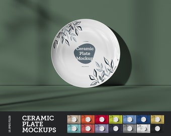 Ceramic Plate Mockup, Kitchen Mockup, Round White Glossy Plate Mockup, Сolor Background, Mockup Bundle, Product Mockup, Dish Mockup