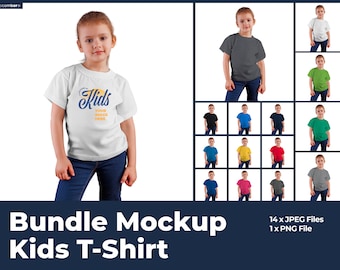 Mockups children's girl's t-shirts, 3001 youth mockup, mockup bundle, model mockup, youth mockup, different colors on a white background