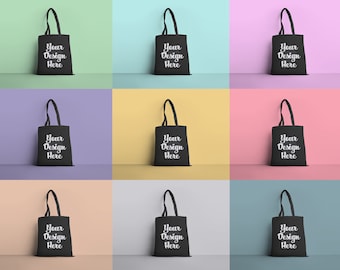 Black Canvas Tote Bag Mock up on the Floor Shopping Bag Mockups Lifestyle Totebag Mock ups Background