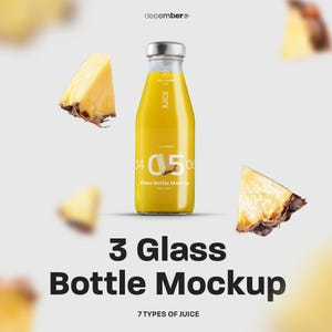 Mockup Clear Glass Juice Bottle With Fruits High-Resolution PSD Mockups