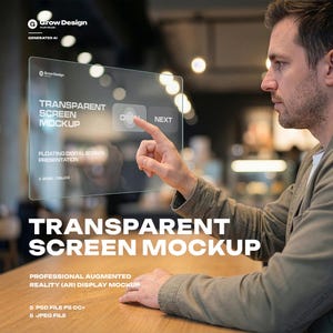 Maqueta de pantalla transparente futurista en formato PSD, pantalla HUD de realidad aumentada (RA), maqueta de pantalla de vidrio realista