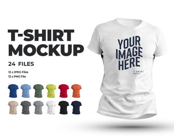Mannelijke T-shirt Mockups in 3D-stijl, Mockup Bundle Mens T-Shirt 24 Files, PNG, JPEG, Transparant Shirt, Mockup Crew Neck Tshirt Mannen