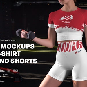 Gym Shirt and Shorts Mockup - All Over Print Mockup PSD - Mock up Women Workout Clothes- Realistic High Resolution Mockup