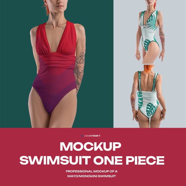 Mockups Women One Piece Sexy Bathing Suit Deep Plunge V-Neck