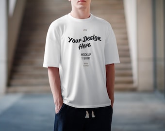 Urban Tshirt Mockup Gildan 5000 Oversized T-Shirt Model Mock up, Men T-Shirt Mockup, Lifestyle Mockup, Print Shirt Presentation