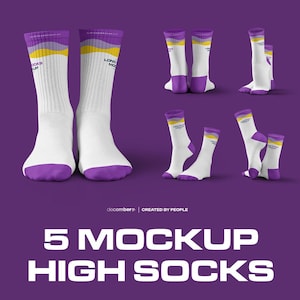 Mockup Cushioned Crew Sock Dye Sublimation Mockups With Toe and Heel Sock High-Resolution Ghosted PSD Set Editable Color Smart Mock-up