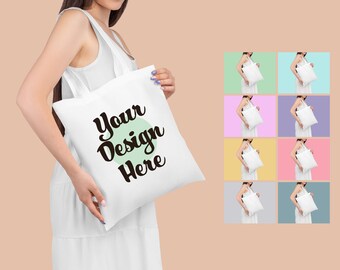 Aop Tote Bag Mock Up-Canvas Tote Bag Mock Up-Model Handling Tote Bag Mock-Aop Tote Bag Mockup-Minimalist mockup