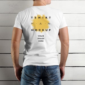 T-shirt Mockup Front and Back, White Tshirt Mockups, Man Tshirt Mockup, Model Mockup on Wooden Background, Digital Shirt Mockup