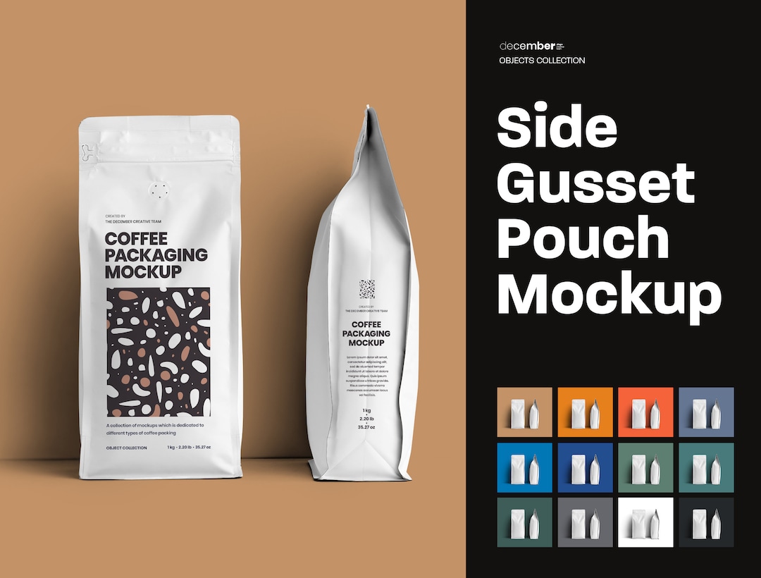 Coffee Bag Mockup Front and Side, Gusset Bag Mock Up, Coffee Bean Bag