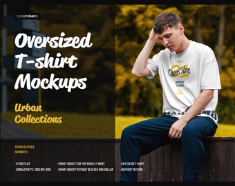 PSD Mockup Streetwear Oversized T-shirt Men 4K Photoshop Set Editable Color Tshirt Outdoor Fashion Mockups