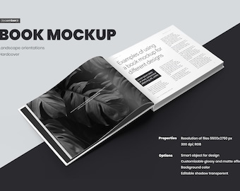Book Mockups PSD Book Cover Mockup Open and Closed Book Mockup Hard Cover Landscape Oriantation Smart Objects for Design