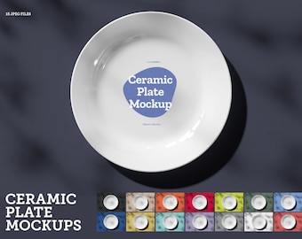 Ceramic Dish Mockup, Kitchen Mockup, Round White Glossy Plate Mockup, Сolor Background, Mockup Bundle, Product Mockup, Dish Mockup