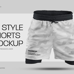 Shorts Mockup With Compression Fittings - Mens Sport Shorts Mock up - Running Shorts Mockups -  Set PSD 3D Templates- 7 Different Views