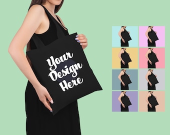 Black Canvas Tote Bag Mock up Black Tote Bag Mockup Canvas Tote Bag Mockup Totebag Mockup Lifestyle Mock ups Model Handling Tote Bag Mock Up