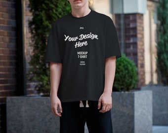 Oversized Schwarzes T-Shirt Mockup/Gildan 5000 Schwarz Mockup/Männliches Modell Mockup/Kleidung Mockup Vorlagen/Schwarzes Shirt Mockup/T shirt Mockup