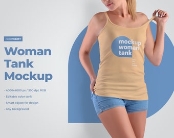PSD Tank Top Mockup Modell Tank Top Mock up Bearbeitbare Farben Tanktop und Hintergrund Hochauflösende PSD Datei