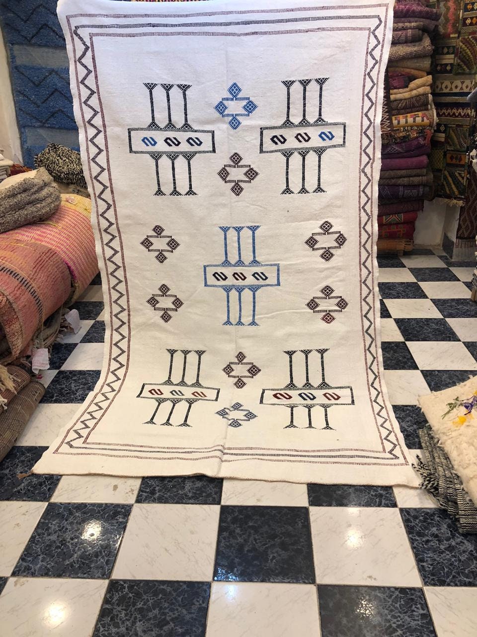 Sabra Kilim Blanc, Tapis Natural White Cactus Silk Sabra Moroccan Rug Area Rug, Moroccan Carpet, Woo