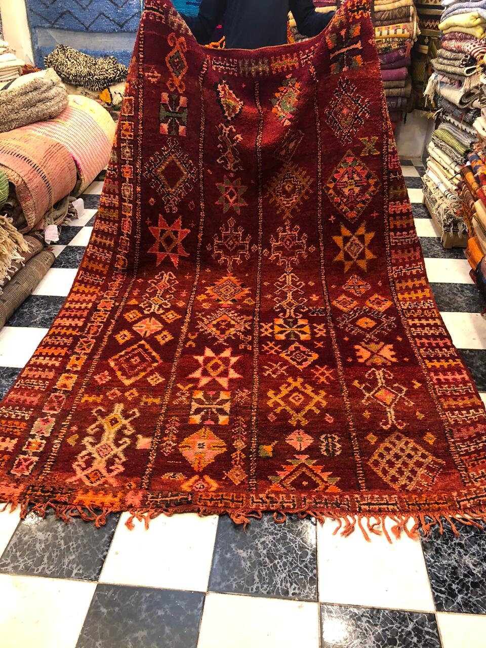 290X190cm Rouge Vintage Boujaad Wool Xcoton Carpet, Tapis Berbère Fait Main, Berbère, Tapis Vintage,