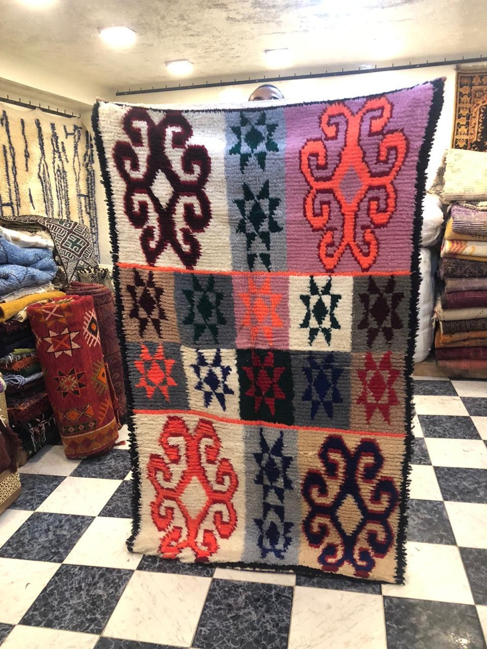 190x100cm Fabuleux Tapis Marocains, Beni Ourain, Azilal, Touaregs, Boucherouite , Vintage, Boho Sect