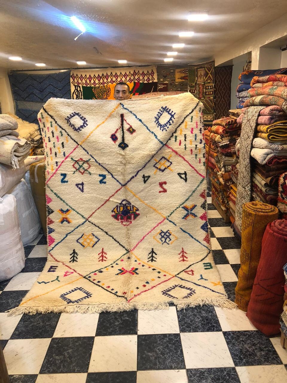 240x175 cm Tapis Azilal Multicolores Berbère Fait Main, Berbère, Tapis Vintage, Marocain, Beni Ourai