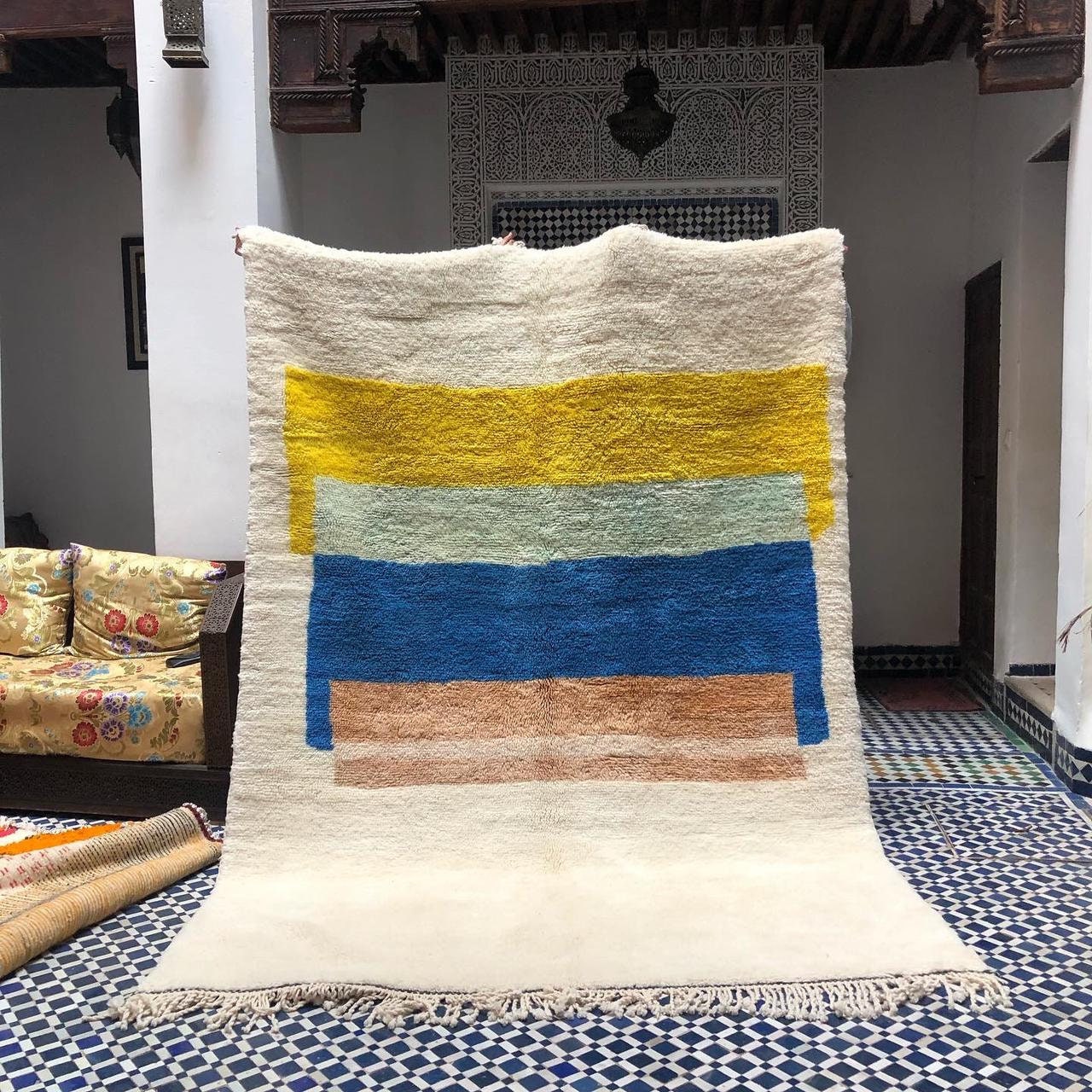 9x6 Pieds Beni Mrirt Marocain , Tapis Marocains Teppich Marokanich Alfombra de Luxe Sol Doux Fait à