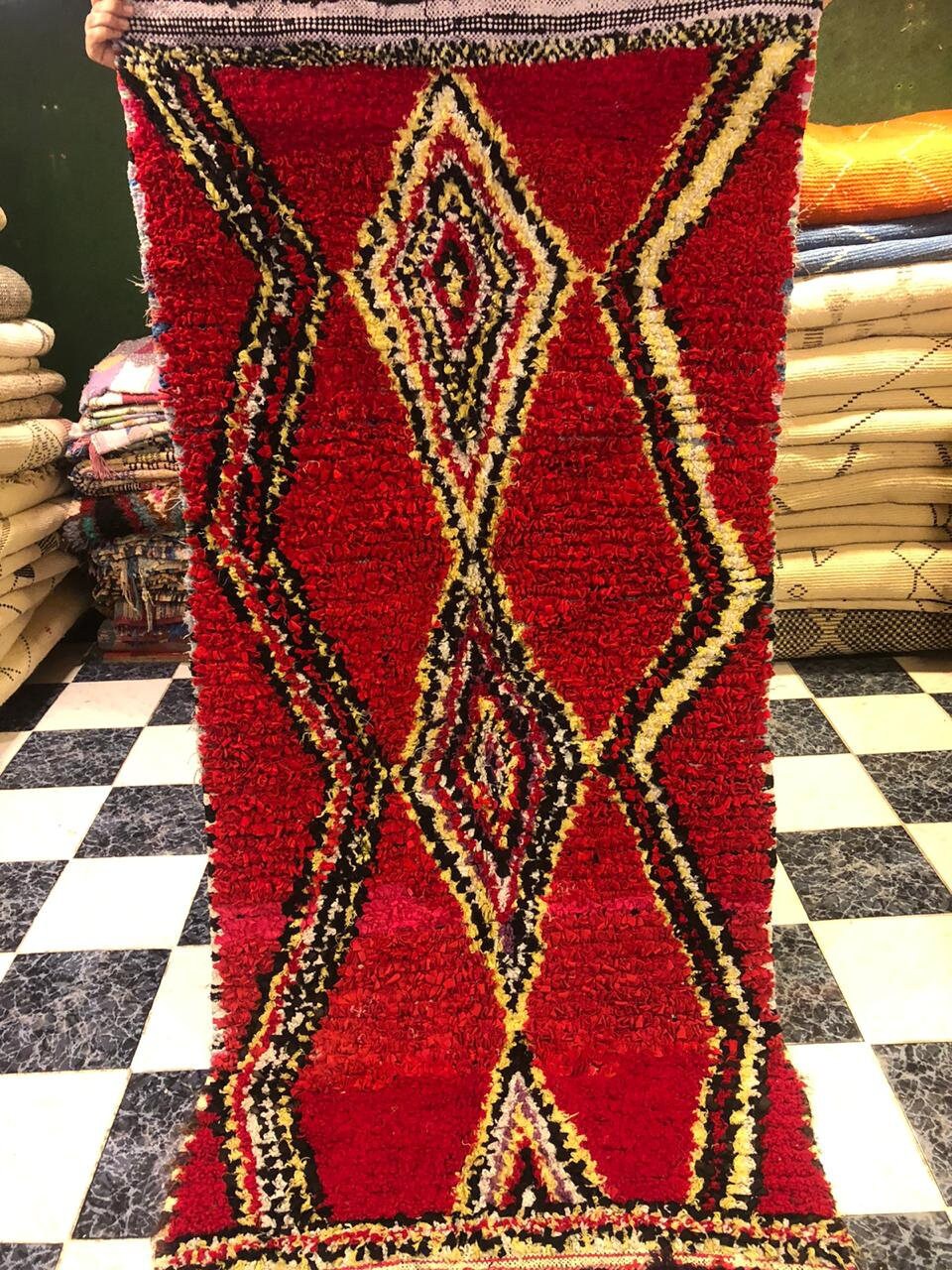 Tapis Berbère à La Main Rouge Multicolore, Tapis Berbère, Vintage, Marocain, Beni Ourain, Salle Azil