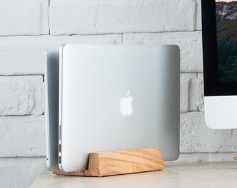 Dual docking station, Vertical laptop stand for gift, Macbook double stand, Wooden notebook holder, dock stand