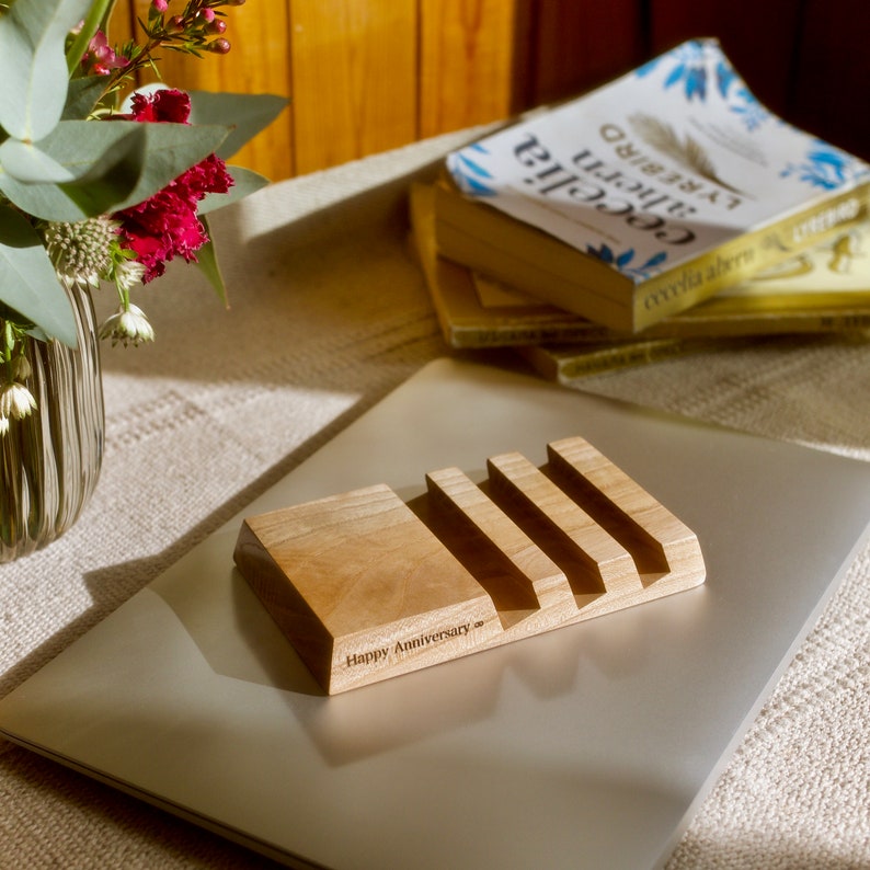 Good birthday gift for friend 3 slot dock charger stand dad. wooden holder iphone