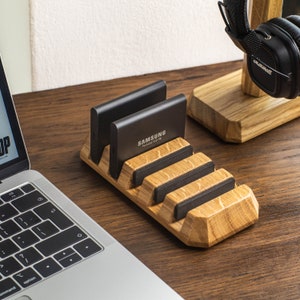 Wooden Stand, Holder for 5 Hard Drive External Portable, Save your photos, wood gift stand, Music collection