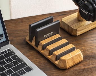 Wooden Stand, Holder for 5 Hard Drive External Portable, Save your photos, wood gift stand, Music collection