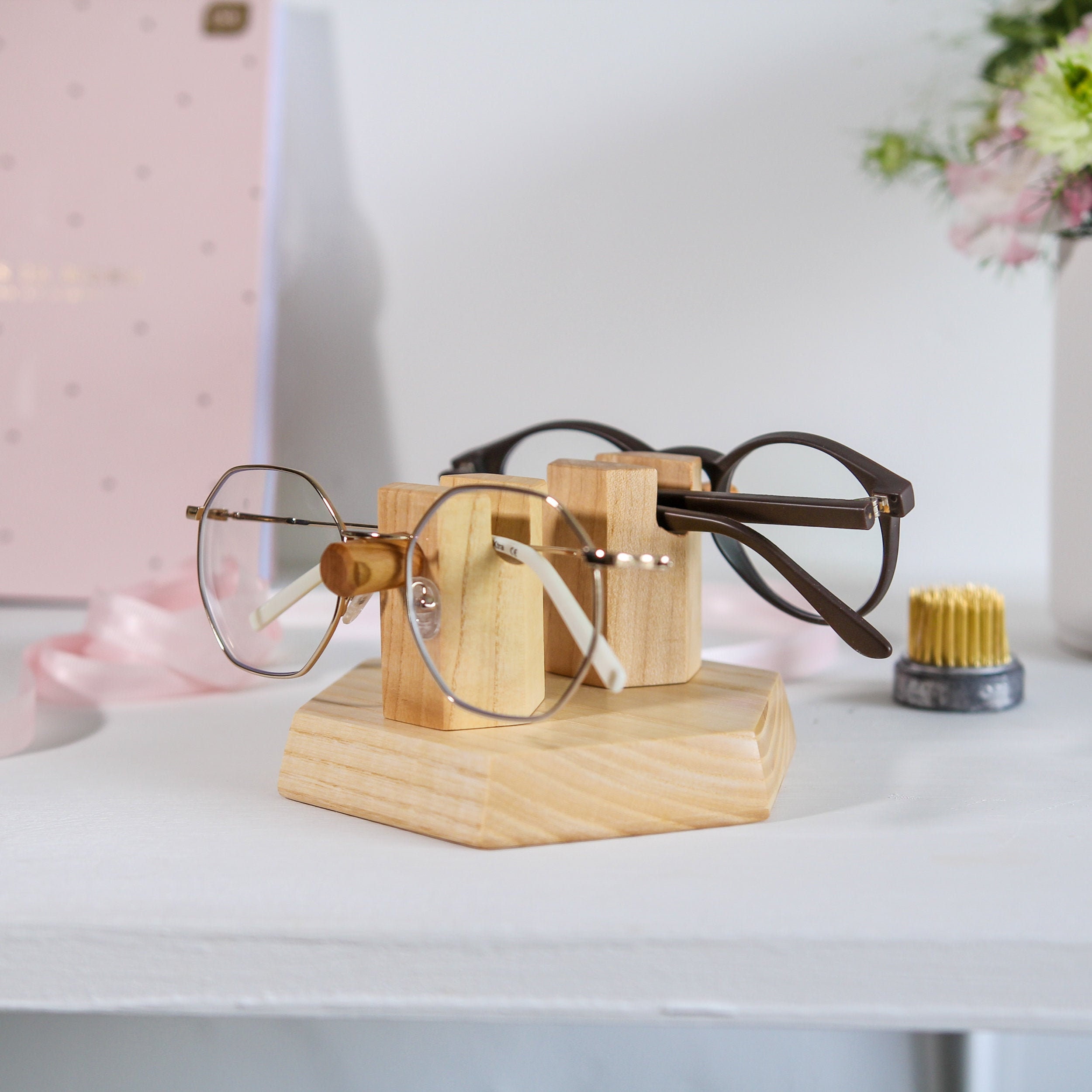 Double personalised eye glasses stand Reading eyewear holder Etsy