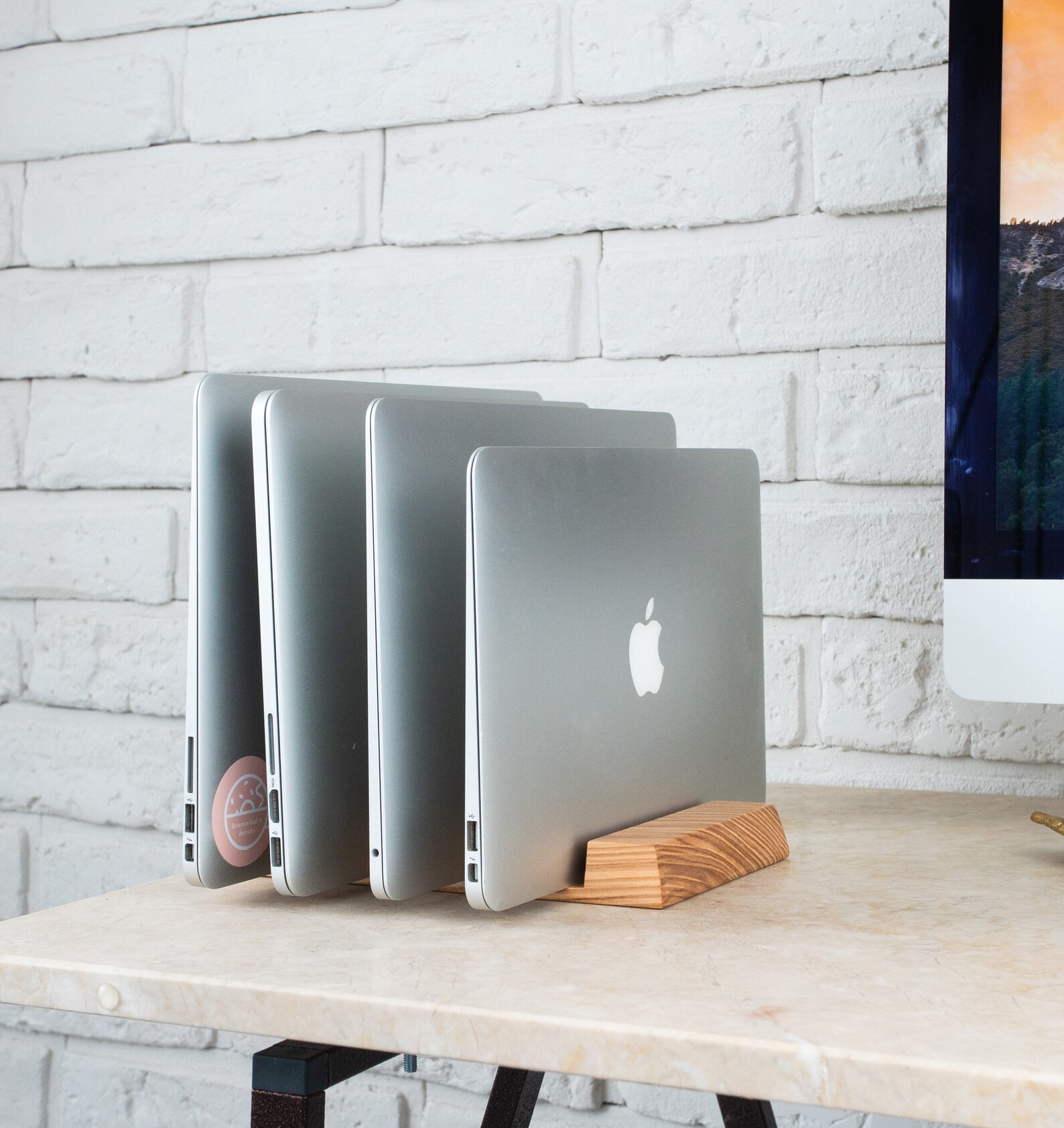 Wooden stand for vertical storage of 4 laptop macbook HP Etsy