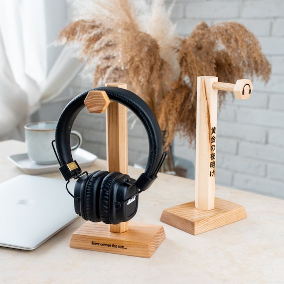 Support de casque personnalisé en bois, porte-écouteurs de bureau