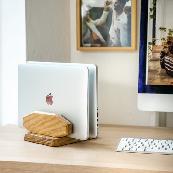 Laptop stand for desk with storage outlet