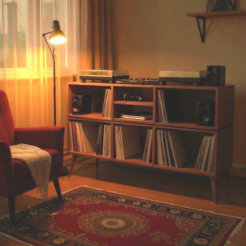 Handmade Vinyl Storage Console with Amp Shelf image 8