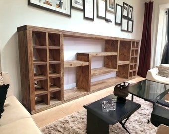 Rustic Reclaimed Wood Wine Rack Bar: Industrial Console Table