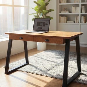 Industrial Desk with Steel Legs & USB Charger, available in various sizes