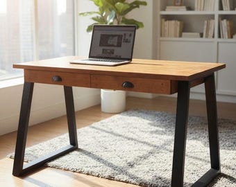 Industrial Desk with Steel Legs & USB Charger, available in various sizes