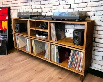 Vinyl display open shelf/modern turntable dj music cabinet modular Tv stand/scandinavian bookshelf/reclaimed wood shelving/storage rustic