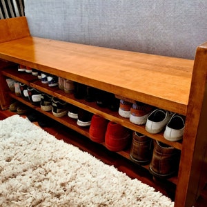 Hallway bench shoe rack open shelves organiser storage space solution Solid wood entryway unit Small large size hall stand shoe hanger