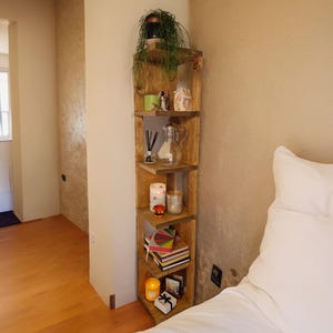 KULMA corner shelves unit bookshelf Rustic Reclaimed wood Industrial office storage Vintage library Scaffold angle shelf Furniture homedecor