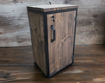 Lockable induatrial cabinet, Rustic chest with shelves solid wood steel frame office furniture heavy duty storage solution