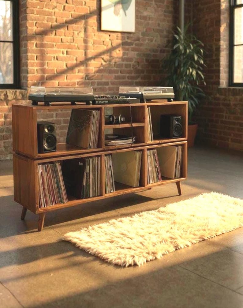 Handmade Vinyl Storage Console with Amp Shelf image 1