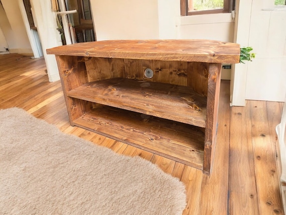 Corner Tv Stand Reclaimed Wood Cabinet With Shelves Storage Organizer Vintage Mid century Style Unit Stylish Handmade Space Saver Tv Cabinet Etsy