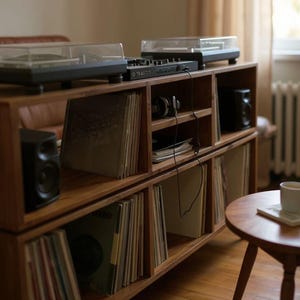 Handmade Vinyl Storage Console with Amp Shelf image 9